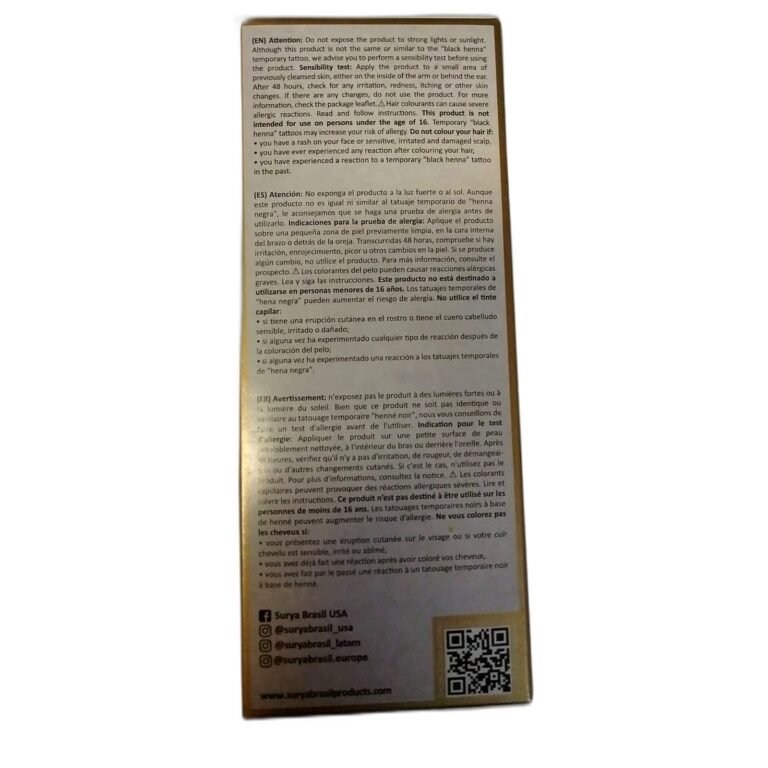 Surya Brasil Henna Cream, Light Brown - back of box with directions and ingredients