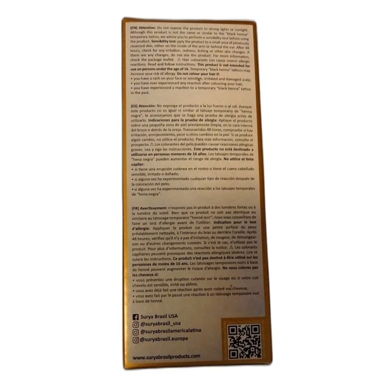 Surya Brasil Henna Cream, Mahogany - back of box with directions and ingredients