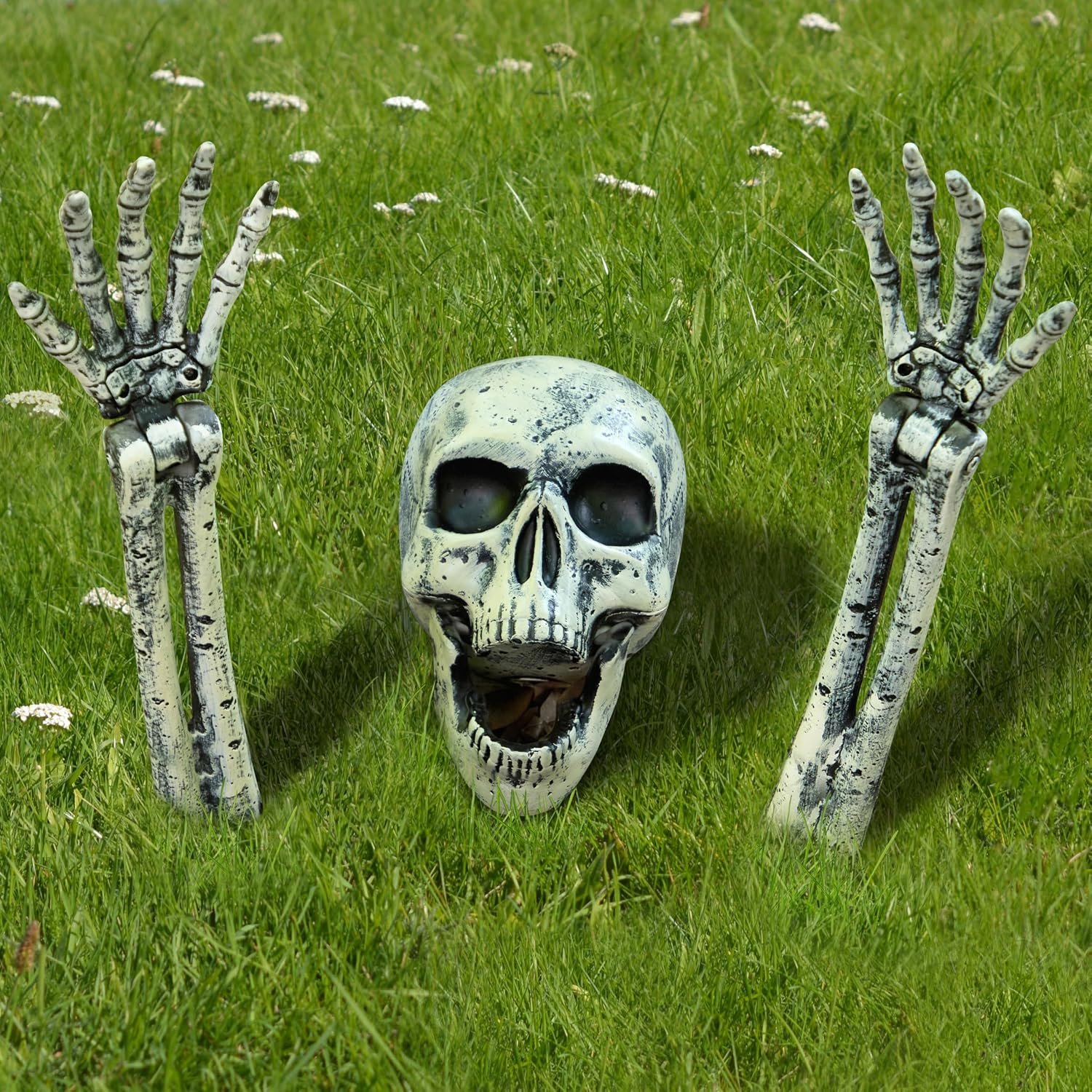 3 Pcs Halloween Skeleton Yard Stakes, Realistic Skull Groundbreaker Decorations For Graveyard, Lawn, Garden And Outdoor Party