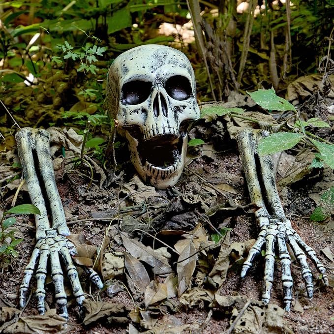 3 Pcs Halloween Skeleton Yard Stakes, Realistic Skull Groundbreaker Decorations For Graveyard, Lawn, Garden And Outdoor Party