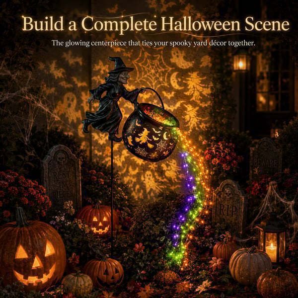 Halloween Witch Cauldron Garden Light