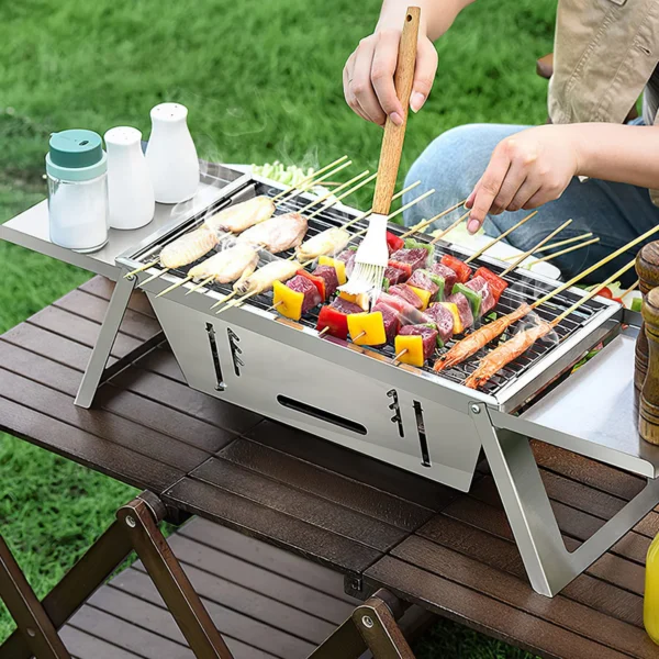 Foldable Charcoal BBQ Grill Stainless Steel Grill Net Easy Setup Portable Tabletop Barbecue Grill for Camping Picnic Outdoor Party Backyard