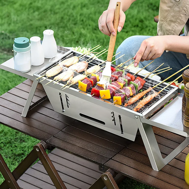 Foldable Charcoal BBQ Grill Stainless Steel Grill Net Easy Setup Portable Tabletop Barbecue Grill for Camping Picnic Outdoor Party Backyard