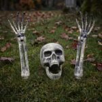3 Pcs Halloween Skeleton Yard Stakes, Realistic Skull Groundbreaker Decorations For Graveyard, Lawn, Garden And Outdoor Party
