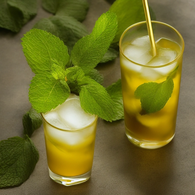 Illustration: iced green tea with fresh mint in tall glasses